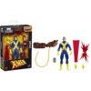 Opakowanie zawiera figurkę postaci w niebiesko-żółtym stroju z wymiennymi akcesoriami, takimi jak dodatkowe ręce i efekty wizualne. Na pudełku widnieje napis "Marvel Legends Series", "Cyclops", "X-Men" oraz ostrzeżenie o małych elementach.