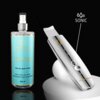 Na czarnym tle widoczne jest urządzenie do peelingu kawitacyjnego oraz butelka toniku nawilżającego. Na butelce znajduje się tekst: "LUMINEO PROFESSIONAL LINE MOISTURIZING FACIAL TONER FOR ALL SKIN TYPES IDEAL FOR USE WITH ULTRASONIC SKIN SCRUBBERS 400 ml