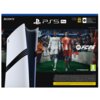 Na zdjęciu widoczna jest konsola w kolorze białym z czarnymi elementami oraz grafika przedstawiająca dwóch piłkarzy na tle stadionu, z logotypem "EA SPORTS FC26". W górnej części znajduje się tekst "SONY PS5 Pro", a po prawej stronie widoczne są oznaczenia "2 TB", "4K 120 HDR" oraz "HYPERMOTION V".