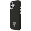 Czarne etui na telefon z teksturą, posiadające wycięcia na aparat i przyciski, z trójkątnym logo "GUESS U.S.A." na dole.