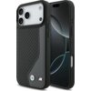 Na zdjęciu widoczne jest etui na telefon z karbonowym wzorem i logo BMW M, przeznaczone do modelu Apple iPhone 17 Pro Max. Etui ma antracytowy kolor i jest wyposażone w funkcję MagSafe.