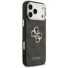 Czarno-złote etui na telefon z widocznym logo "GUESS" oraz dużym, ozdobnym wzorem 4G na tylnej części. Etui ma wycięcia na aparat i przyciski boczne.