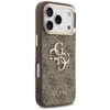 Brązowo-złote etui na telefon z widocznym wzorem 4G i dużym logo "GUESS" na dole. Etui ma wycięcia na aparat i przyciski boczne.
