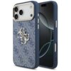 Niebiesko-złote etui na telefon z wzorem 4G i dużym logo GUESS, przeznaczone dla modelu Apple iPhone 17 Pro Max. Na etui widoczny jest wzór z literami "G" oraz napis "GUESS" w dolnej części.