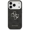 Czarno-srebrne etui na telefon z widocznym dużym logo "4G" oraz napisem "GUESS" na dole. Etui ma teksturę z powtarzającym się wzorem i wycięcia na aparat.