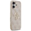Etui na telefon w kolorze różowo-złotym z wzorem 4G i dużym logo "GUESS" na dole. Produkt ma elegancki design z wyraźnym, złotym emblematem na środku.
