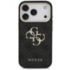 Czarno-złote etui na telefon z widocznym wzorem 4G i dużym logo "GUESS" na dole. Etui ma wycięcia na trzy obiektywy aparatu i lampę błyskową.