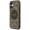 Brązowe etui na telefon z wzorem 4G i okrągłym logo "GUESS" na środku. Etui posiada wycięcia na aparat i przyciski boczne.