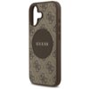Brązowe etui na telefon z wzorem 4G i okrągłym logo GUESS na środku. Etui posiada wycięcia na aparat oraz przyciski boczne.
