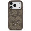 Brązowe etui na telefon z wzorem 4G i trójkątnym logo "GUESS U.S.A." na dole. Etui posiada dwie kieszonki na karty.