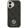 Czarne etui na telefon z wzorem 4G i metalowym logo GUESS ozdobionym strassami, z napisem "GUESS" u dołu. Etui posiada wycięcia na aparat i przyciski.