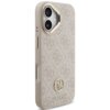 Etui na telefon w kolorze różowym z teksturą i wzorem 4G, ozdobione logo GUESS z elementami strass. Produkt posiada wycięcia na aparat i przyciski, a na dole widoczne jest logo GUESS.
