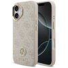 Etui w kolorze różowym z wzorem 4G i logo GUESS, przeznaczone do telefonu Apple iPhone 17, posiada wycięcia na aparat i przyciski oraz funkcję MagSafe. Na dole etui widoczny jest napis "GUESS".