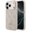 Etui na telefon w kolorze różowym z wzorem 4G i logo GUESS, posiada wycięcia na aparat i przyciski. Na dole etui widoczny jest napis "GUESS".
