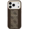 Brązowe etui na telefon z widocznym wzorem 4G i napisem "GUESS" na środku. Etui jest przeznaczone do modelu Apple iPhone 17 Pro i posiada wycięcia na aparat oraz przyciski.