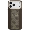 Brązowe etui na telefon z widocznym wzorem 4G i napisem "GUESS" na środku. Etui jest przeznaczone do modelu Apple iPhone 17 Pro Max i posiada funkcję MagSafe.