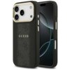 Czarne etui na telefon z widocznym napisem "GUESS" oraz wzorem 4G, zaprojektowane dla modelu Apple iPhone 17 Pro. Etui posiada wycięcia na aparat i przyciski, a jego powierzchnia ma teksturowany wygląd.