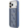 Niebieskie etui na telefon z wzorem 4G i napisem "GUESS" na środku, posiada wycięcia na aparat i przyciski. Etui ma złote akcenty wokół otworów na aparat.
