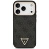 Czarno-złote etui na telefon z teksturą w logo 4G, posiada wycięcia na aparat i przyciski. Na dole widoczny jest trójkątny emblemat z napisem "GUESS U.S.A." oraz symbolem zapytania.