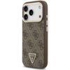 Brązowo-złote etui na telefon z wzorem 4G i trójkątnym logo "GUESS U.S.A." na dole. Etui posiada wycięcia na aparat i przyciski boczne.