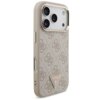 Etui w kolorze różowo-złotym z wzorem 4G i trójkątnym logo GUESS na dole, zaprojektowane dla Apple iPhone 17 Pro, posiada wycięcia na aparat i przyciski.