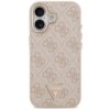 Etui na telefon w kolorze różowo-złotym z wzorem 4G i trójkątnym logo GUESS U.S.A. na dole. W górnej części widoczne są wycięcia na dwa obiektywy aparatu i lampę błyskową.