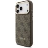 Brązowe etui na telefon z wzorem 4G i napisem "GUESS" na dole, posiada wycięcia na aparat i przyciski. Krawędzie etui są wzmocnione, a wzór pokrywa całą tylną powierzchnię.