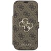 Brązowe etui z wzorem w ciemne litery "G" i "S" oraz metalowym logo "4G" na środku. Na dole widoczny jest napis "GUESS".
