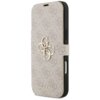 Etui w kolorze różowym z wzorem 4G i metalowym logo, z widocznym napisem "GUESS" na dole. Produkt przeznaczony do Apple iPhone 17 Pro Max.