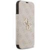 Etui na telefon w kolorze różowym z wzorem 4G i metalowym logo, na którym widnieje napis "GUESS". Produkt jest przeznaczony do modelu Apple iPhone 17 Pro Max.