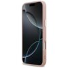 Różowe etui na telefon z widocznymi przyciskami bocznymi i otworem na aparat, przeznaczone dla modelu Apple iPhone 17 Pro Max. Na ekranie telefonu widoczny jest abstrakcyjny wzór z ciemnymi okręgami.
