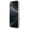 Beżowe etui na telefon z widocznymi przyciskami bocznymi, dopasowane do modelu iPhone 17 Pro Max. Na ekranie telefonu widoczny jest abstrakcyjny wzór z ciemnymi i jasnymi okręgami.