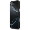 Czarne etui na telefon z widocznymi przyciskami bocznymi i otworem na aparat, przeznaczone dla modelu Apple iPhone 17 Pro Max. Na ekranie telefonu widoczny jest abstrakcyjny wzór z ciemnymi i jasnymi okręgami.