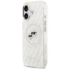 Przezroczyste etui na telefon z nadrukiem postaci w okularach przeciwsłonecznych oraz napisami "KARL LAGERFELD" na całej powierzchni. Na dole etui widnieje logo "KARL LAGERFELD".