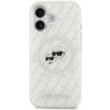 Przezroczyste etui na telefon z nadrukiem postaci w okularach przeciwsłonecznych oraz powtarzającym się wzorem napisu "KARL LAGERFELD". Na dole etui znajduje się napis "KARL LAGERFELD".