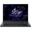 Laptop z kolorową klawiaturą i ekranem wyświetlającym futurystyczną grafikę z motywem kosmicznym. Na ekranie widoczny jest trójwymiarowy, geometryczny kształt na tle gwiazd i fioletowych elementów.
