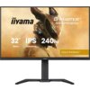 Monitor marki iiyama z serii G-Master, model GB3290QSU, o przekątnej 32 cale, rozdzielczości 2560x1440 pikseli, częstotliwości odświeżania 240 Hz i czasie reakcji 1 ms, z oznaczeniem "Gold Phoenix". Na ekranie widoczna jest grafika przedstawiająca postać w hełmie, a w tle dominuje złocisty kolor.