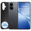 Smartfon w kolorze czarnym z dwoma aparatami z tyłu i wyświetlaczem z napisem "vivo V60 Lite 5G 8 GB + 256 GB" na ekranie, obok znajduje się czarne etui z napisem "ETUI w zestawie".