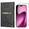 Czarne opakowanie z napisem "SUPREMEGLASS" oraz "ILERA INNOVATIVE PROTECTION" obok szkła hartowanego na ekran telefonu. Na dole opakowania widoczne jest logo "ILERA".