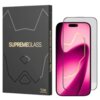Opakowanie produktu z napisem "SUPREME GLASS" oraz "ILERA INNOVATIVE PROTECTION" obok smartfona z nałożonym szkłem hartowanym, na ekranie widoczna różowa grafika z żółtym wzorem. Na dole opakowania znajduje się logo "ILERA".