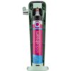 Miętowy saturator z widocznym cylindrem gazowym marki "sodastream" z napisem "Quick Connect" oraz informacją "für bis zu 60L sprudelnde getränke Kohlensäure". Produkt ma metalowy uchwyt i jest otwarty, ukazując wnętrze z zamontowanym cylindrem.