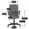 Szary fotel biurowy obrotowy z ergonomicznym designem, z widocznymi wymiarami: szerokość siedziska 49 cm, wysokość oparcia 71-80 cm, głębokość siedziska 45-54 cm, wysokość podłokietników 26 cm, szerokość podłokietników 8 cm, regulacja wysokości siedziska 