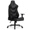 Czarny fotel gamingowy z ergonomicznym designem, posiada regulowane podłokietniki i solidną podstawę na kółkach. Na oparciu widoczne są napisy "ELITE CHAIRS" oraz "APEX PRO".