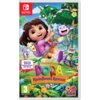 Okładka gry "Dora: Rainforest Rescue" na konsolę Nintendo Switch przedstawia postać animowaną w dżungli, z uśmiechniętymi zwierzętami i kolorowymi roślinami. Widoczne są napisy: "With the Official Voices from the Show", "nickelodeon", "DORA Rainforest Rescue", "OG Outright Games" oraz oznaczenie wiekowe 3+.