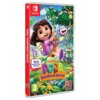 Okładka gry "Dora: Rainforest Rescue" na konsolę Nintendo Switch przedstawia postać Dory w dżungli z uśmiechniętymi zwierzętami, a na dole widnieje logo Nickelodeon oraz napis "With the Official Voices from the Show". W prawym dolnym rogu znajduje się logo "OG Outright Games" oraz oznaczenie wiekowe "3".