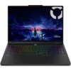 Laptop z kolorową klawiaturą podświetlaną, na ekranie widoczna jest grafika przedstawiająca futurystyczne miasto z błyskawicami na niebie. W prawym dolnym rogu ekranu znajduje się napis "Lenovo LEGION".