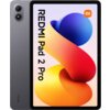 Na zdjęciu widoczny jest tablet z dużym ekranem, na którym wyświetlony jest kolorowy kształt przypominający wstęgę oraz napis "REDMI Pad 2 Pro". W lewym górnym rogu ekranu znajduje się logo "mi", a na obudowie tabletu widoczny jest napis "REDMI".