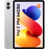 Tablet z dużym ekranem wyświetla kolorową grafikę z napisem "REDMI Pad 2 Pro" oraz logo "mi" w rogu. Obok ekranu widoczne są dwa obiektywy aparatu, a na obudowie znajduje się napis "REDMI".
