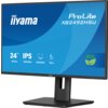 Monitor marki iiyama z serii ProLite XB2492HSU, o przekątnej 24 cale, rozdzielczości 1920x1080, technologii IPS, cienkiej ramce i regulacji wysokości 15 cm. Na ekranie widoczne są ikony i napisy: "24” 60.5cm", "IPS 1920x1080", "SLIM BEZEL", "15cm" oraz logo ECO z zielonymi liśćmi.