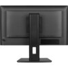 Na zdjęciu widoczny jest tył monitora z prostokątną podstawą i pionowym uchwytem. Na dolnej krawędzi obudowy znajdują się oznaczenia portów: HDMI, USB, audio oraz przycisk zasilania.